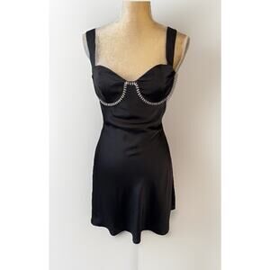Victoria + Sophia Black crystal-embellished Cutout satin Mini Dress Size M